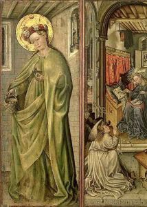 St. Dorothy (left hand panel of polyptych) by Jost Amman