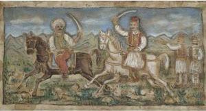 Battle Scene With Greek And Turk by Hadjimichail Theophilos