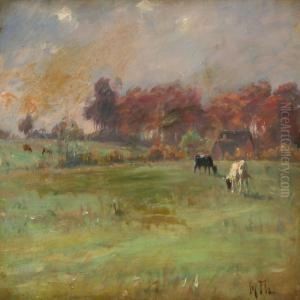 Impressionist Landscape With Cows by Michael Therkildsen