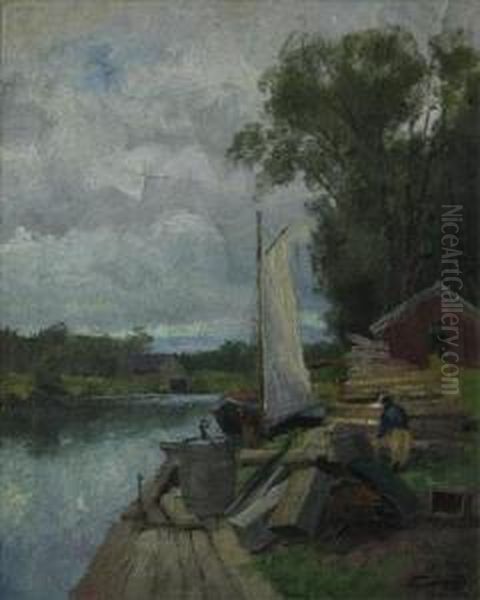 Figures With Boat By Water's Edge - view 1