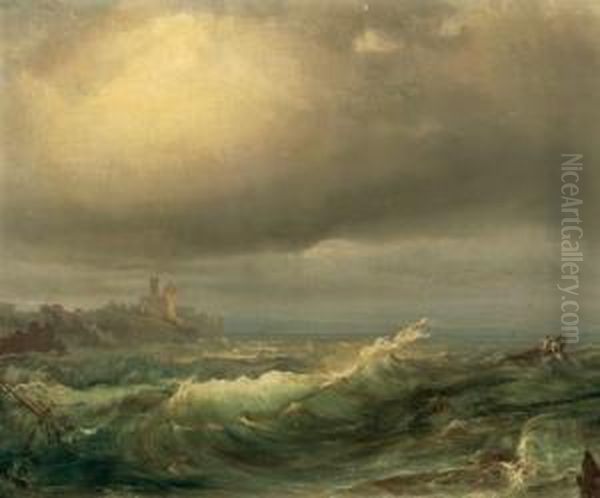 Reiseerinnerung - Einfahrt Vom Atl Ocean In Die Meerenge Von Gibraltar, Die Europaische Kuste In Sicht, Gemahlt Von Josef Theurich - view 1