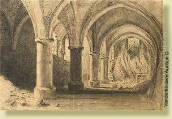 Lessous-sols De Vianden, Fusain Sur Papier. Signe En Bas A Droitefresez. Ecole Luxembourgeoise. Dim.: 23x34 Cm - view 1
