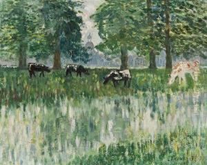 Vaches Dans Un Paysage A Halle by Louis Thevenet
