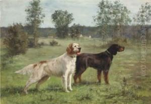 Irish Setters In A Meadow by Henri Thevenin