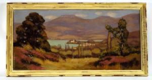 Vue Du Lac D'annecy Etde Duingt. Huile Sur Panneau Signee. 50x102 Cm