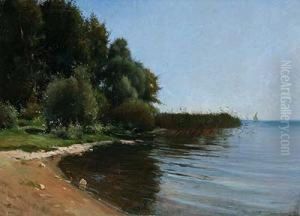 Sommerliches Seeufer Mit Nachen by Max Robert Theynet