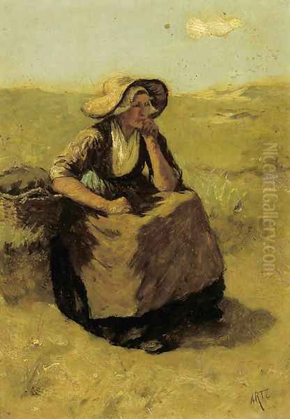 A pensive fisherwoman in the dunes - view 1