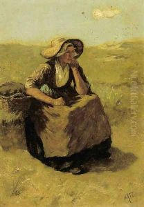 A pensive fisherwoman in the dunes