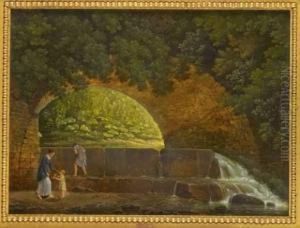 Jeune Mere Et Son Enfant Au Lavoir by Jean Thomas Thibault