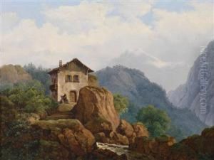 Mountainlandscape With House By A Mountain Torrent