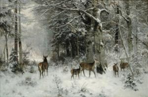 Deer In A Winter Landscape (1889) by Arthur Thiele