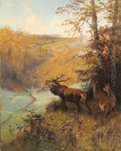 Deer On The Forests Edge by Arthur Thiele