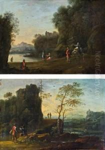 Sudliche Landschaft Mit Wanderern Und Ruine" Und "sudliche Landschaft Mit Wanderern by Johann Alexander Thiele