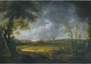 A Panoramic View Of A Valley With The Schloss Tiefenau In The Fardistance by Johann Alexander Thiele