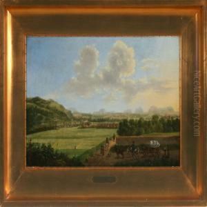 German Landscape Presumably From Konigstein With Horsecart And Walking Figures