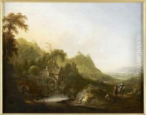Figures And Travellers By A Watermill by Johann Fried. Alex. Thiele