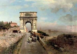 Passing through The Arch of Titus on the Via Sacra, Rome by Oswald Achenbach
