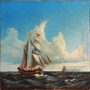 Seascape With A Saling Ship Near A Fortress by Jens Thielsen Locher