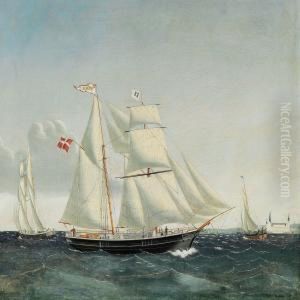 The Brigantine "ornen" (the Eagle) Passing Helsingor Roadstead