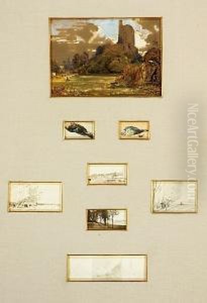 A Group Of Watercolors And Drawings Of Various Subjects And Sizes, Framed Together - view 1