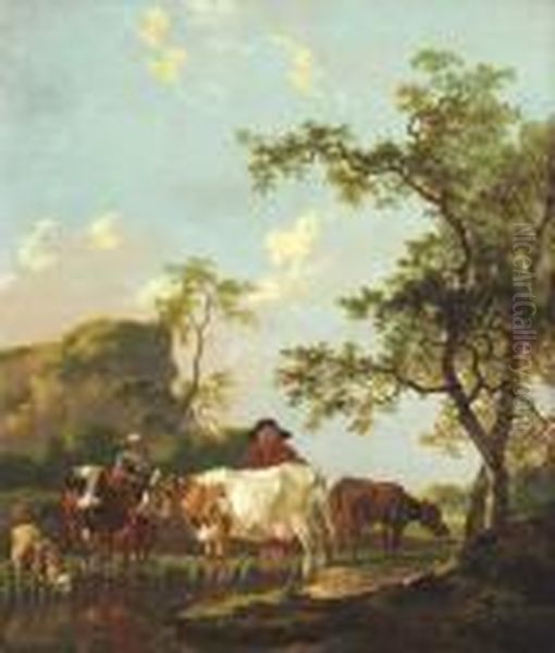 Landscape With Muleteer And Cattle
 Oleo Sobre Tabla - view 1