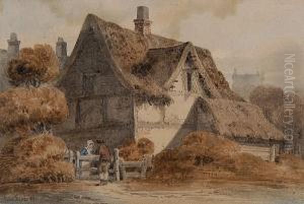 Figures Before A Cottage - view 1