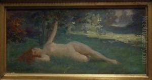 Jeune Femme Nue Allongee Dans L'herbe by Auguste Antoine Thivet