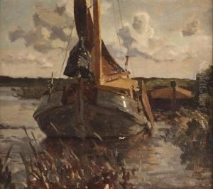 A Moored Barge by Willem Bastiaan Tholen