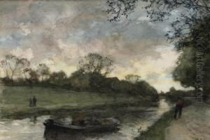 A Barge On The Kanaal At Scheveningen by Willem Bastiaan Tholen