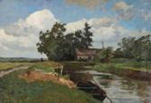 A Farm In A Polder Landscape by Willem Bastiaan Tholen