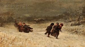 Winter Scene With Children Sledding by James Crawford Thom