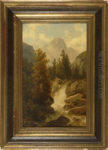 Mountain Waterfall by Josef Thoma