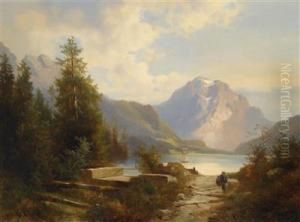 Landscape With Lake And Decorative Figures by Josef Thoma