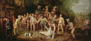 Peasants Brawling Outside a Tavern by Pieter Angillis