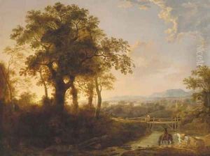 A traveller on horseback surveying an extensive landscape by George Arnald