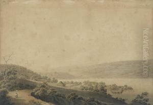 A Swiss Landscape With A Figure Returning Home From Market by Friedrich Thomas