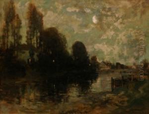 Rws - Moonlit French Village 1903 Oil On Canvas Signed Lower Right 69 By89 Cm Provenance: Private Collection, Melbourne by George Grosvenor Thomas