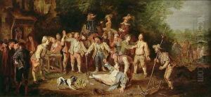 Peasants Brawling Outside a Tavern by Pieter Angellis