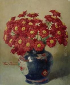 Red Marguerites In A Blue Chinese Vase Red Marguerites In A Blue Chinese Vase