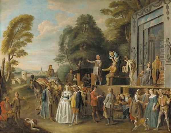 The Charlatans an outdoor theater with a quack doctor and an audience of gentry, monks and townsfolk - view 1
