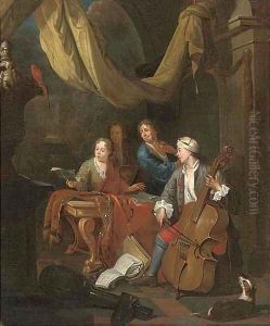 A musical gathering in an elegant interior by Pieter Angellis
