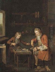 A shoemaker and his apprentice by Pieter Angellis