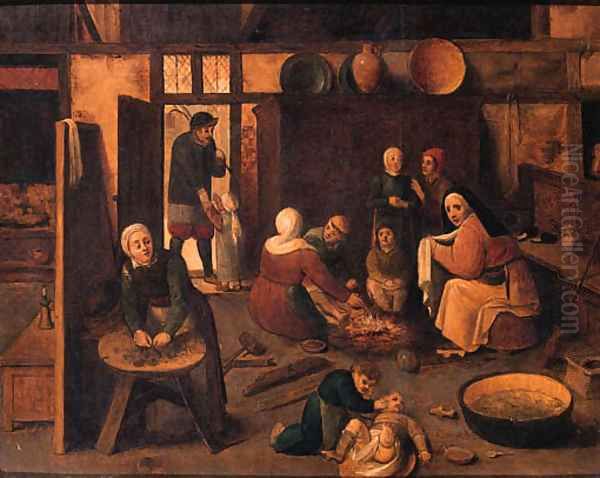 A peasant family in a barn - view 1