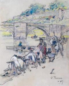 Les Lavandieres Pres Du Pont Depierre by Paul Thomas