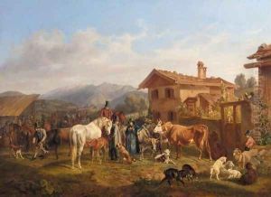 Cow Market in the Bavarian Alps (Ein Viehmarkt im Bayrischen Gebirge) by Benno Adam