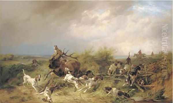 A stag hunt in a coastal landscape - view 1