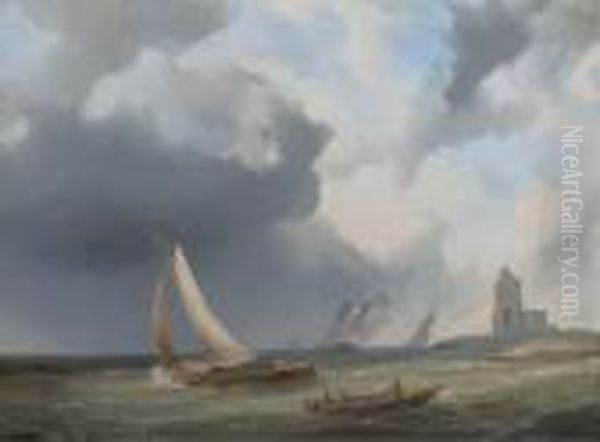 Sailingvessels On Choppy Water By A Coast - view 1