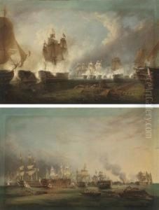 The British Fleet In Action At Trafalgar, With Nelson's The British Fleet In Action At Trafalgar, With Nelson's