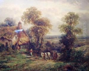 Horse Drawn Wagon By Cottage
