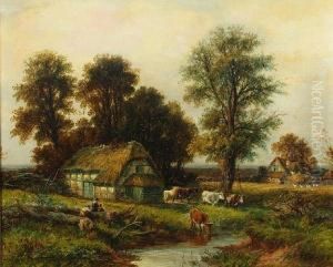 Figures And Cattle By A Hamlet